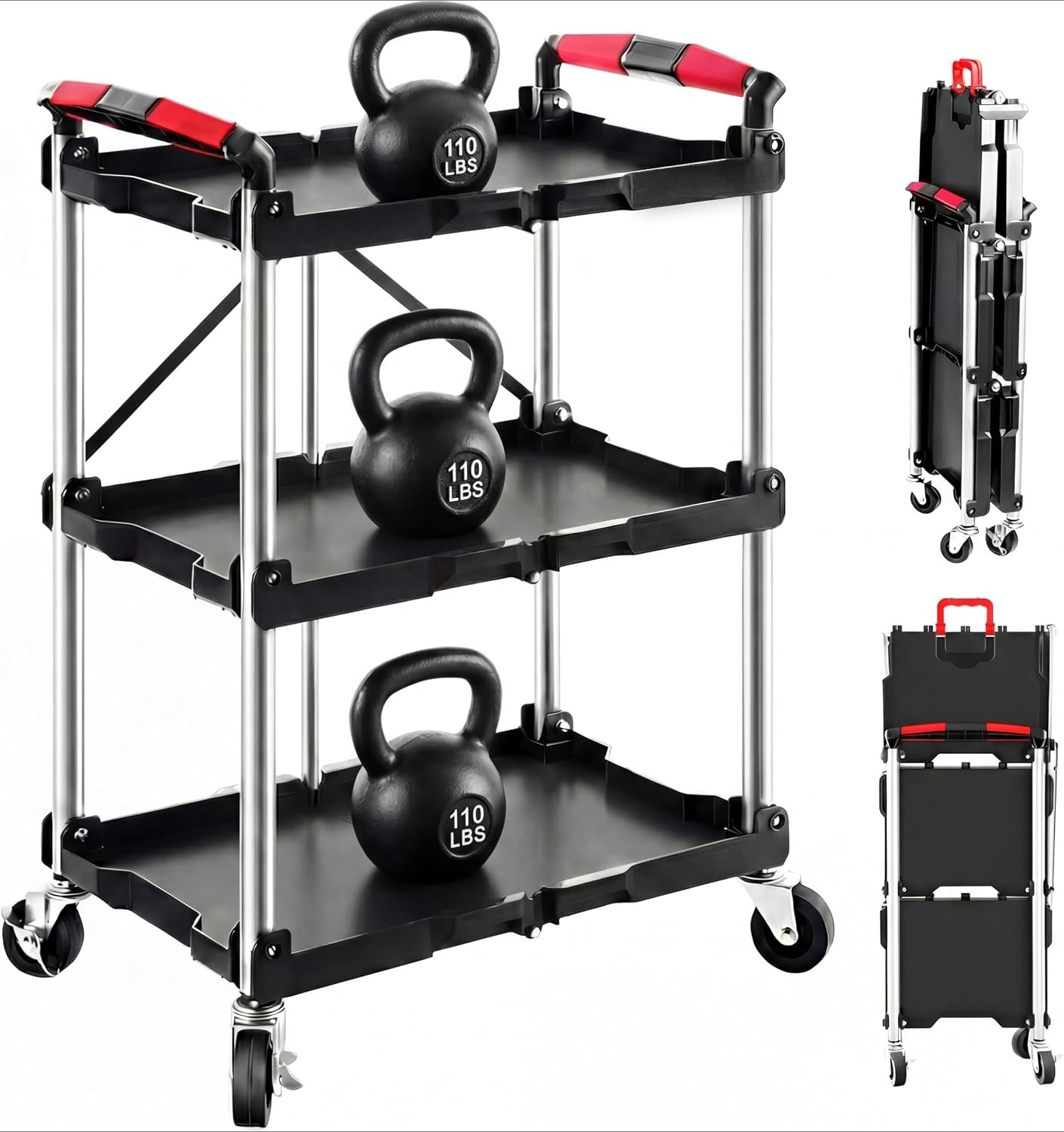 Tools Trolley For Workshop - Wózek warsztatowy składany z 3 półkami,